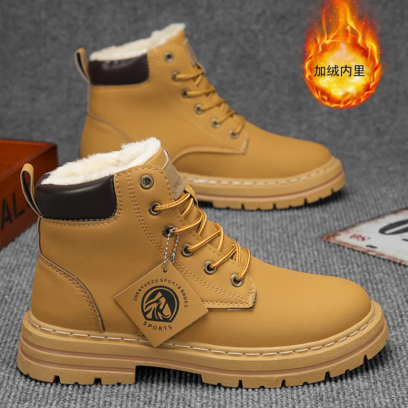 Winter Men's Short Cotton Boots Trendy Velvet Warm Men's Snow Boots British High-top Men Shoes Tooling Boot Boots Botas Hombre