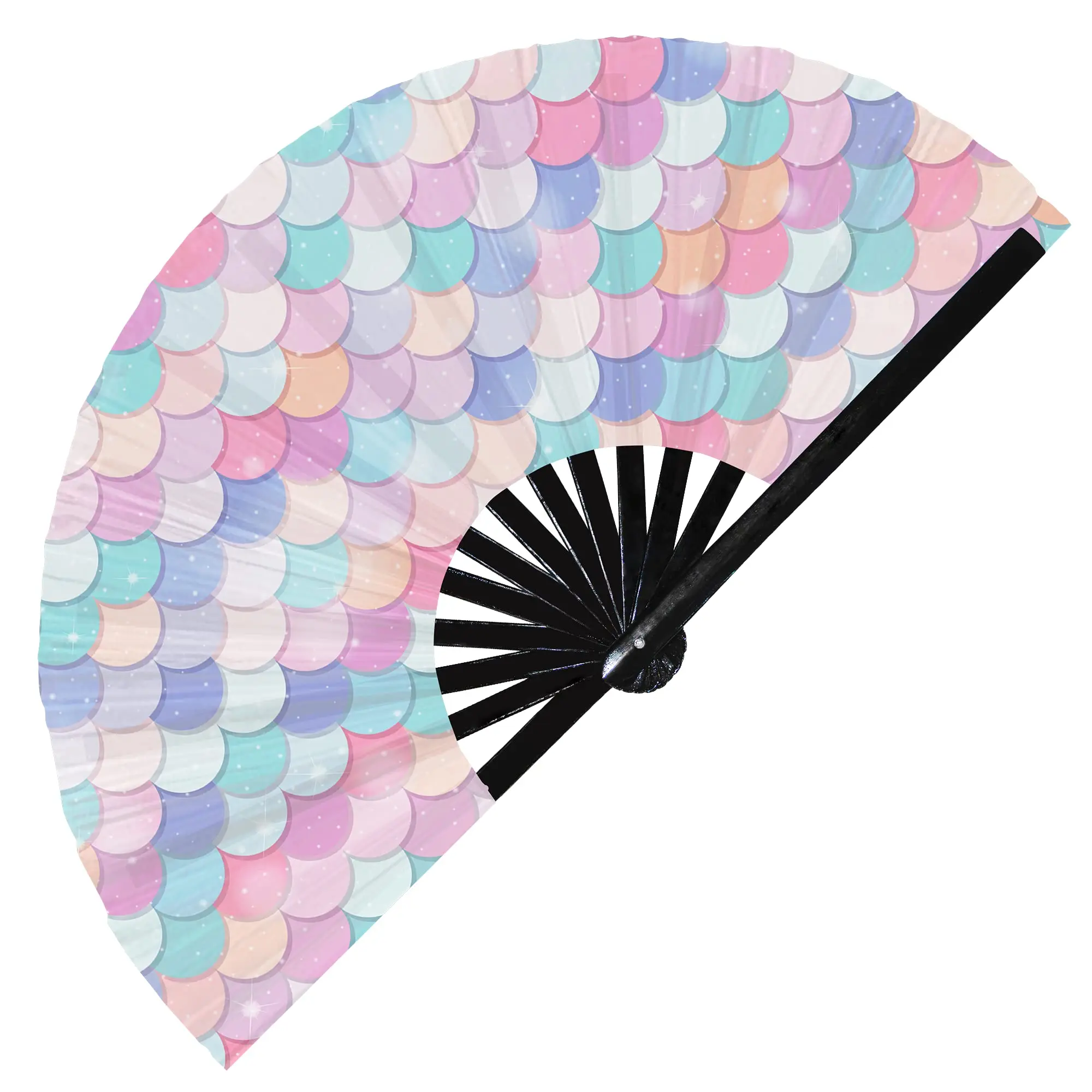Mermaid Scales Foldable Hand Fan Rainbow Festival Hand Fan Summer Little Iridescent Mermaid Scales Fins Mermaid Toys Hand Fans