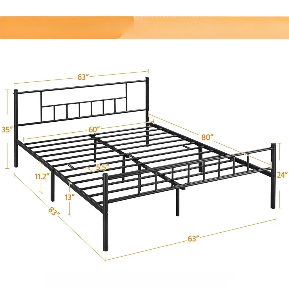 Cama Queen Platform com cabeceira e estribo, preta