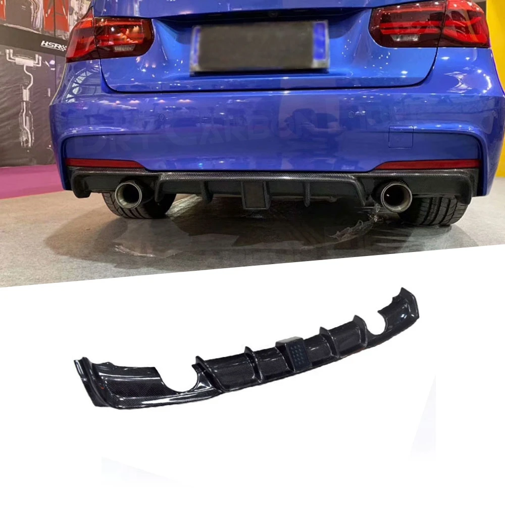 Carbon Fiber Rear Bumper Exhaust Diffuser Lip With LED Light For BMW 3 Series F30 F35 318i 320i 328i 335i 340i M Sport 2012-2018