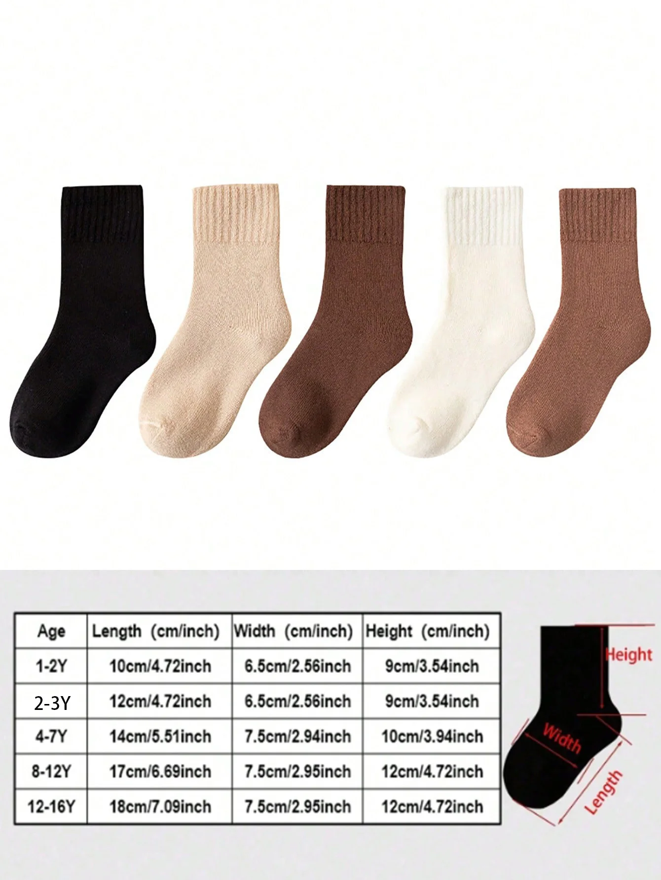 5Pairs Children\'s Thick Terry Socks with Letter Print, Keep Warm and Fleece Lined Mid-Calf Length Baby Glove Socks