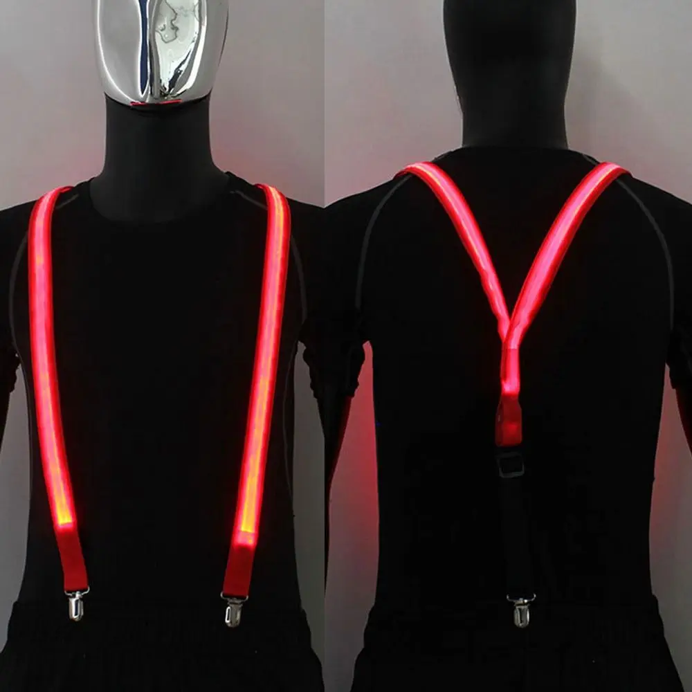 Light Up Men's LED Suspenders Elastic Y-shape Luminous Trousers Suspender 3 Clips Adjustable Pants Strap Clip Music