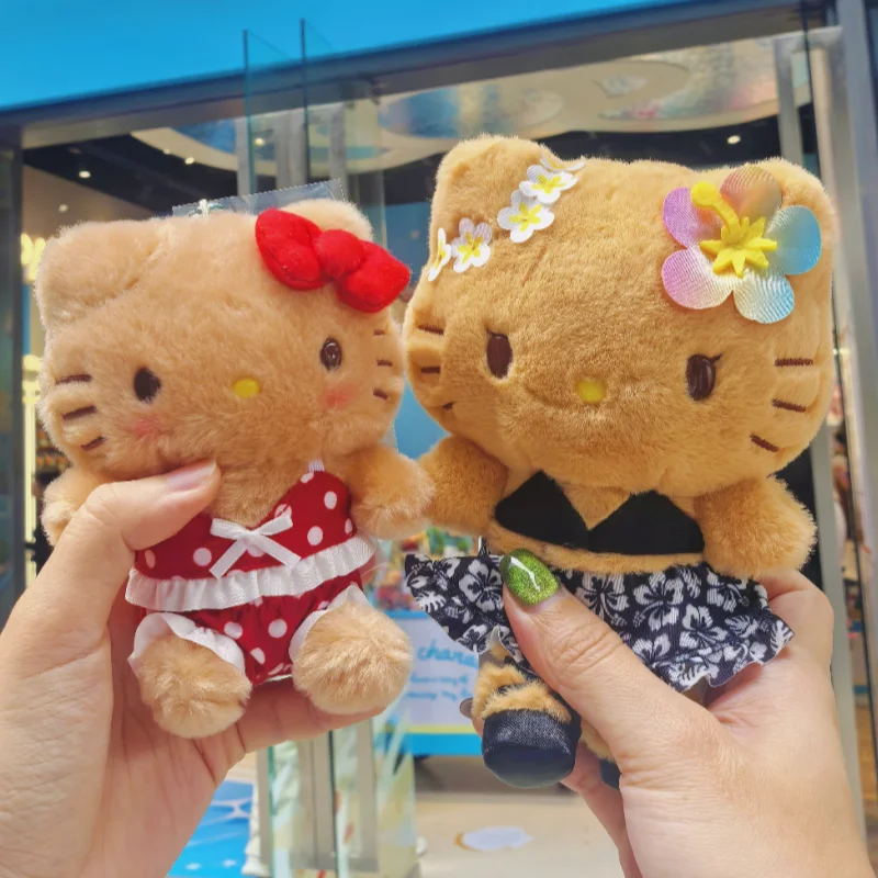 new-tan-hello-kitty-sanrio-plush-bag-charm-island-vacation-series-cartoon-pendant-backpack-keychain-daily-travel-decor-gift