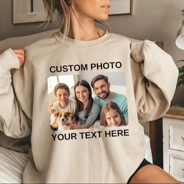 

Custom Family Matching Photo Sweatshirt with Your Text Logo Own Design Personalized Gift Sweatshirts Perfect for Mother's Day