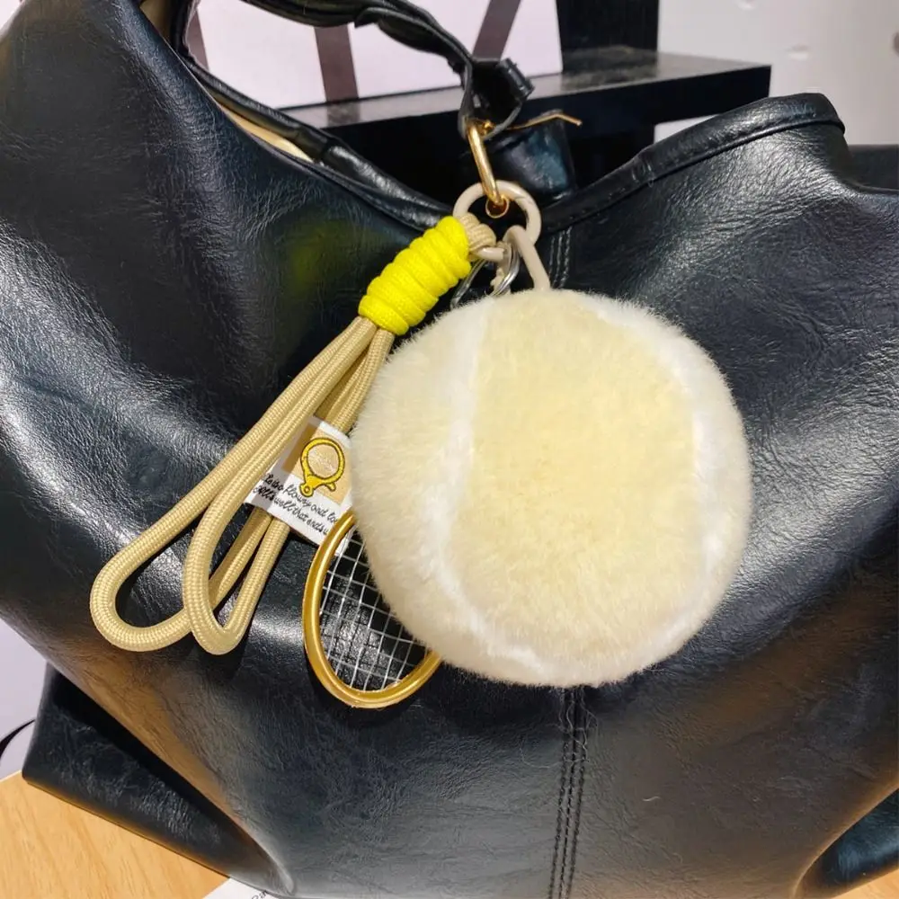 Plush Tennis Ball Plush Pendant Backpack Hanging Jewelry Rex Rabbit Fur Keyrings Trinket Anti Lost Plush Tennis Keychain