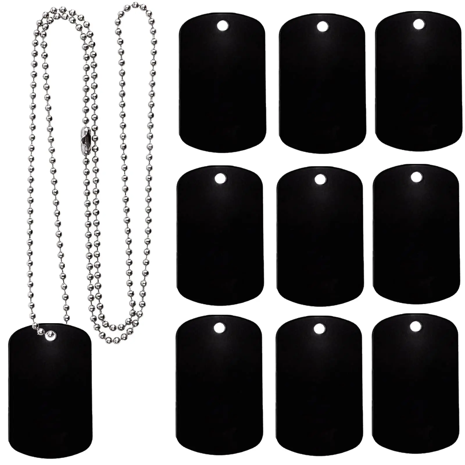 50Pcs Aluminum Blank Dog Tags for Laser Engraving with Ball Chains for DIY Craft Personalized Necklace Keychain Pendants Black