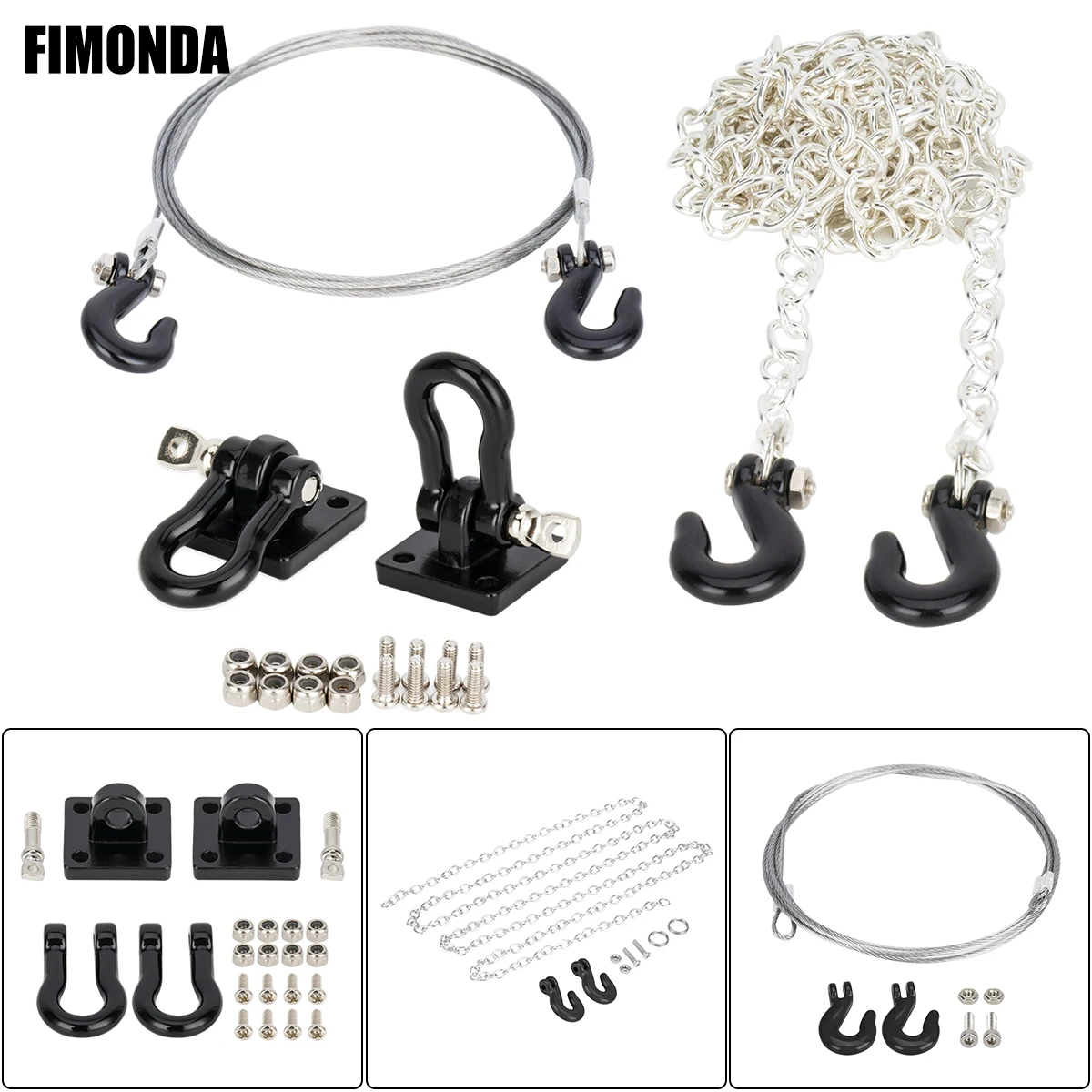 Manille de treuil RC professionnelle robuste, crochet de remorquage en métal avec chaîne de remorque pour voiture sur chenilles 1/10, décoration de camion RC