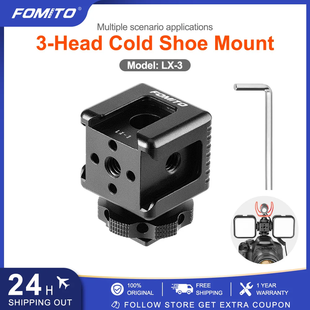 

FOMITO 3-портовое крепление для холодного башмака с резьбой 1/4 "-20 для клетки Camea, ручка для штатива, вспышка, светодиодный монитор, микрофон