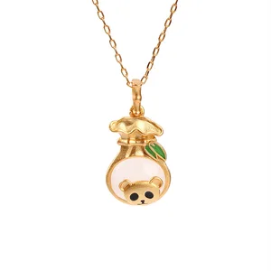 White Real Jade Panda Pendant Necklace Stone Energy Natural Jewelry Gift Men 18K Gold Plated Man Fashion Luxury Gemstone Chain