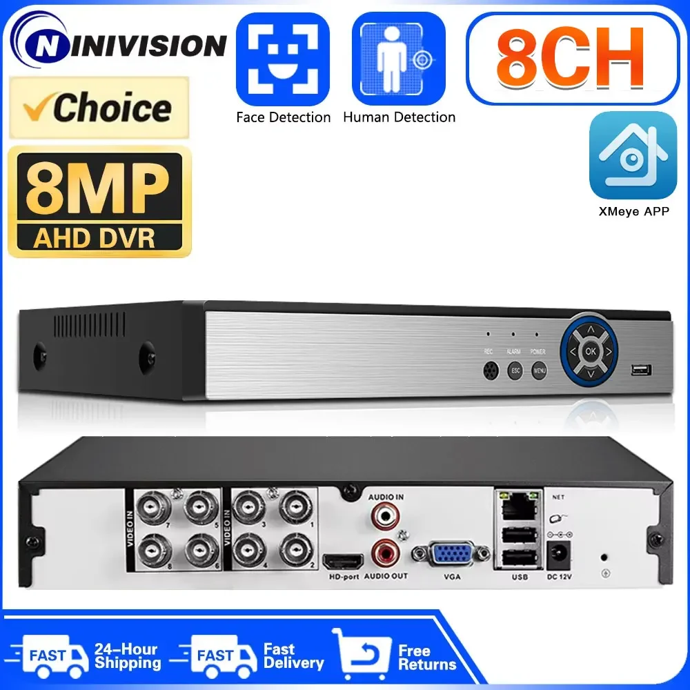 

8CH 4K AHD DVR AI H.265 Hybrid 8 Megapixel NVR Digital Video Recorder for 2MP 4MP 5MP 8MP AHD/TVI/CVI/XVI/IP Cameras