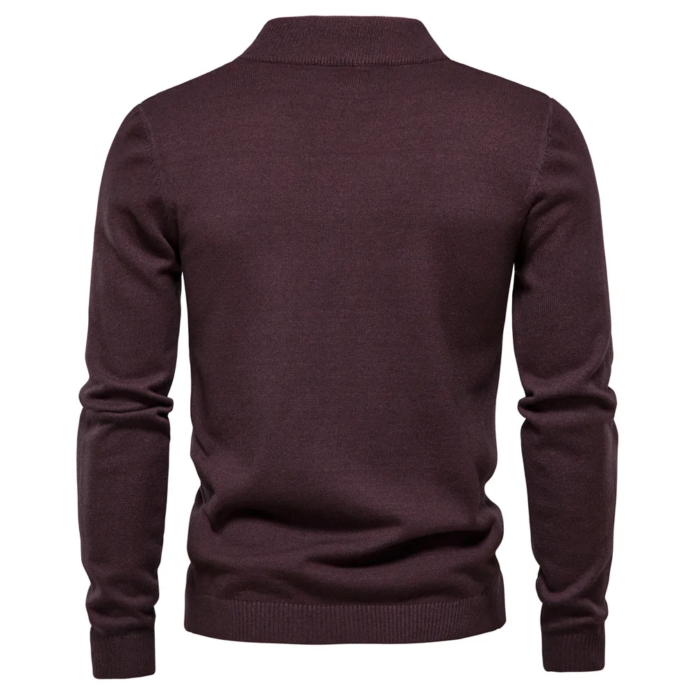 2024 Men's Thickened Cotton Knit Sweater Autumn Winter Mid-Collar Slim Fit Multi-Color Casual Streetwear European Size