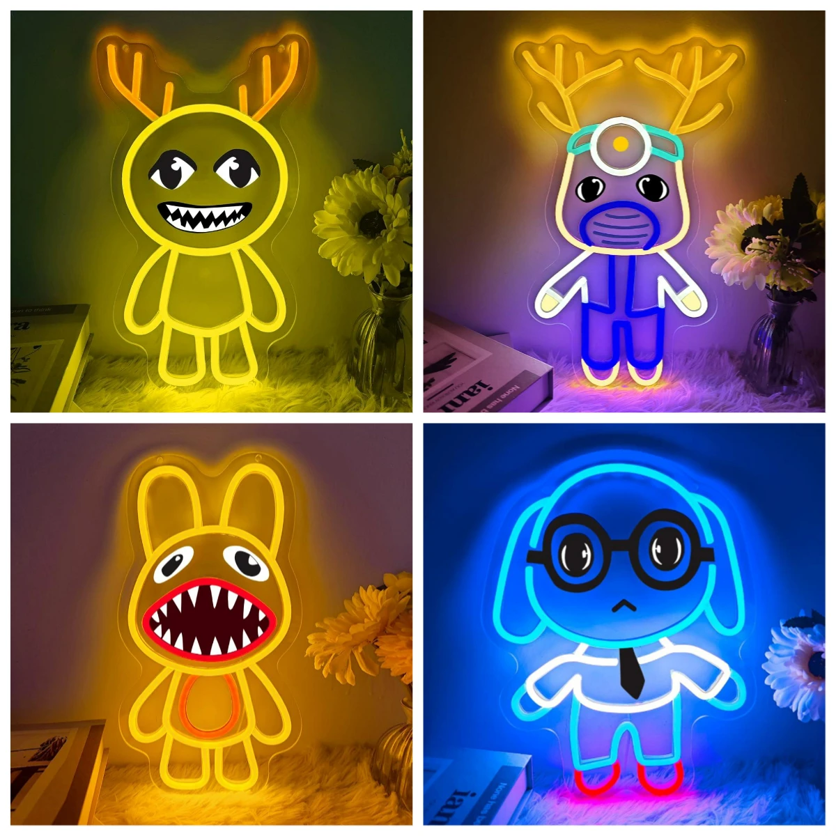 Cartoon Animals Neon Sign USB Dimmable LED Lights For Halloween Party Game Room Kids Bedroom Home Bar Wall Display Gift Ornament