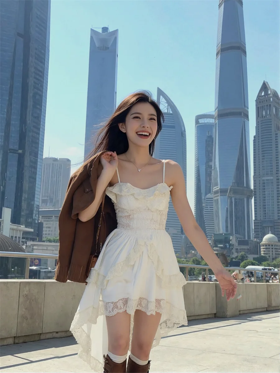 فستان نسائي على شكل حرف A برباط حافة منتفخة أرجواني ناعم وأحزمة خفيفة الوزن متدفقة غير متناظرة كتلة ألوان عرقية يابانية #1