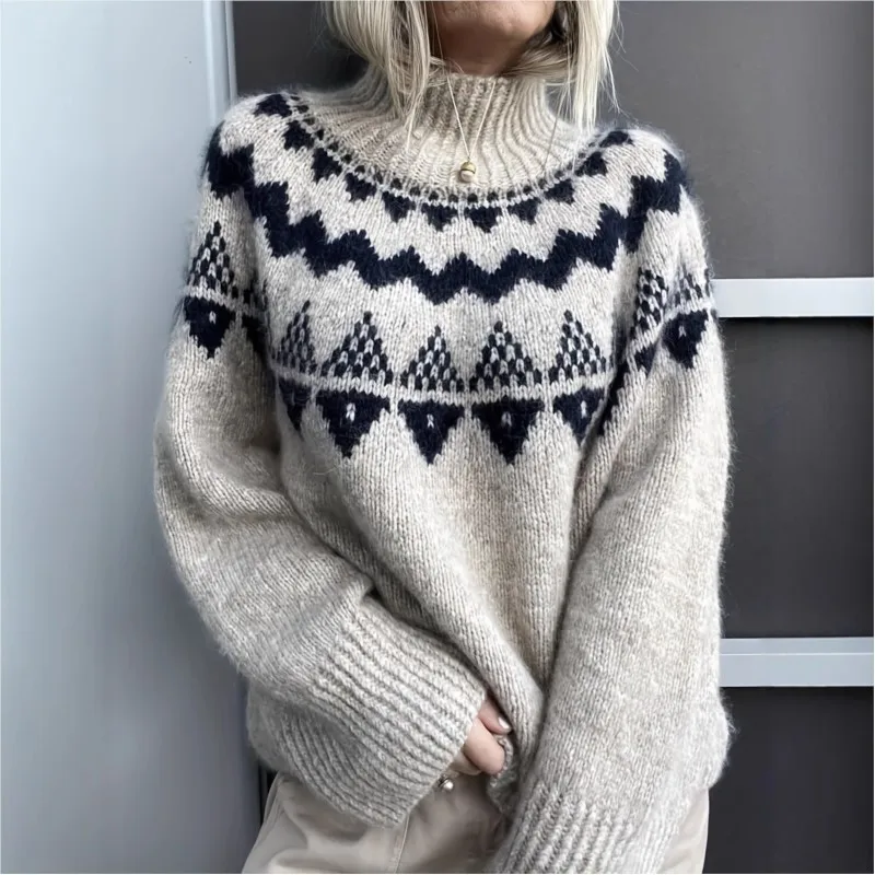 

Jersey Invierno Mujer Womens 2025 New Sweater Autumn And Winter Versatile Turtleneck Fashion Pattern Retro Lazy Pullover Sweater