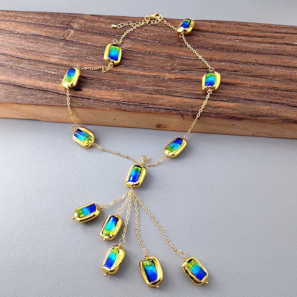 

Y·YING Green Blue Murano Glass Tube Chain Pendant Charm Neckalce Designer Beads Jewelry