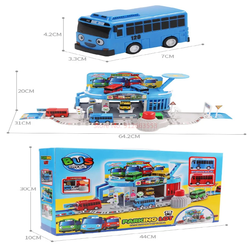 Cartoon Tayo Mini Bus Pulls Back Car Ejection Mini Bus Simulated Parking Lot Tayo Children\'s Toy Car Christmas Birthday Gift