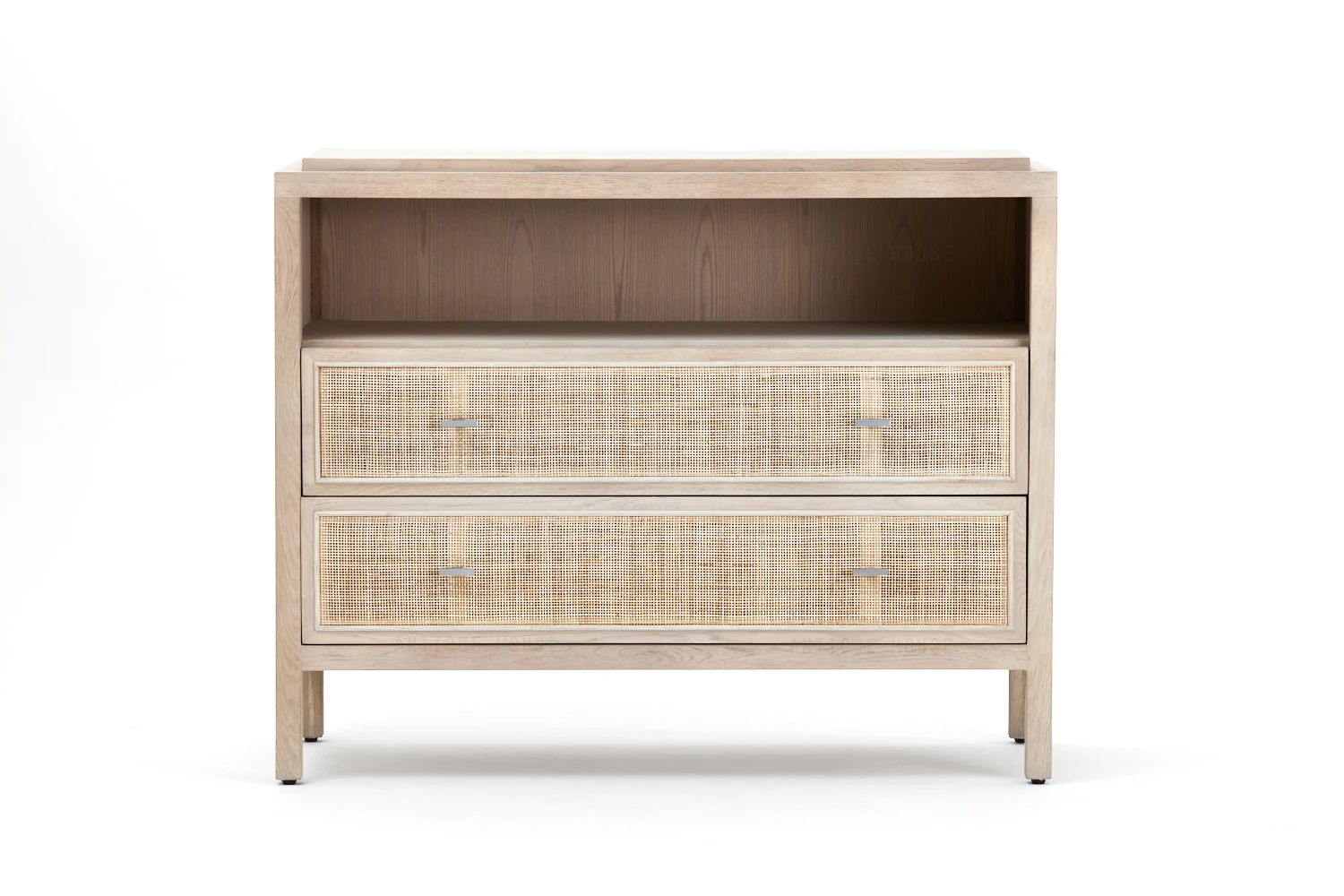 Buffet en rotin et chêne japonais Boho fait à la main, Design d'accent de ferme pour chambre à couch