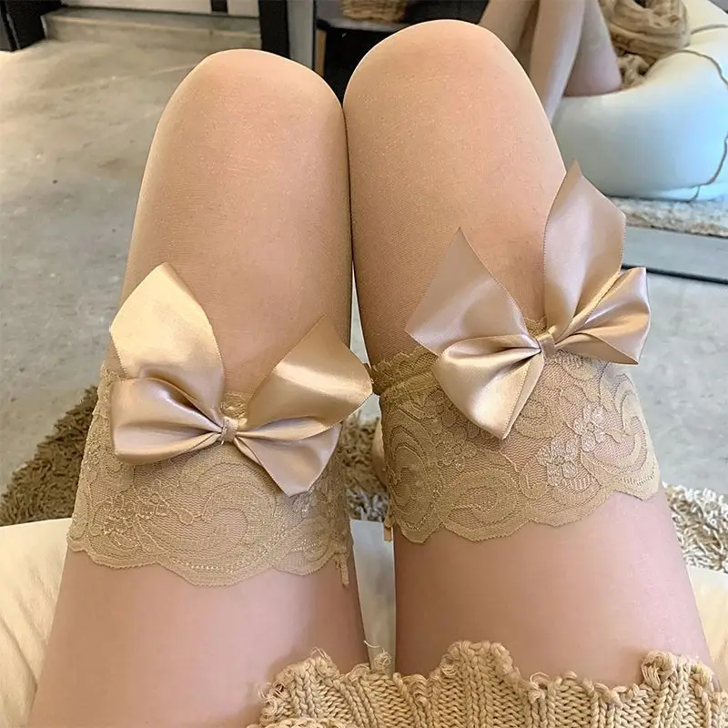 2pair High Quality Luxury Girl Boutique Japanese Style Bow Silk Lace Loli Stockings Women Cute Pink White knee New Design Large