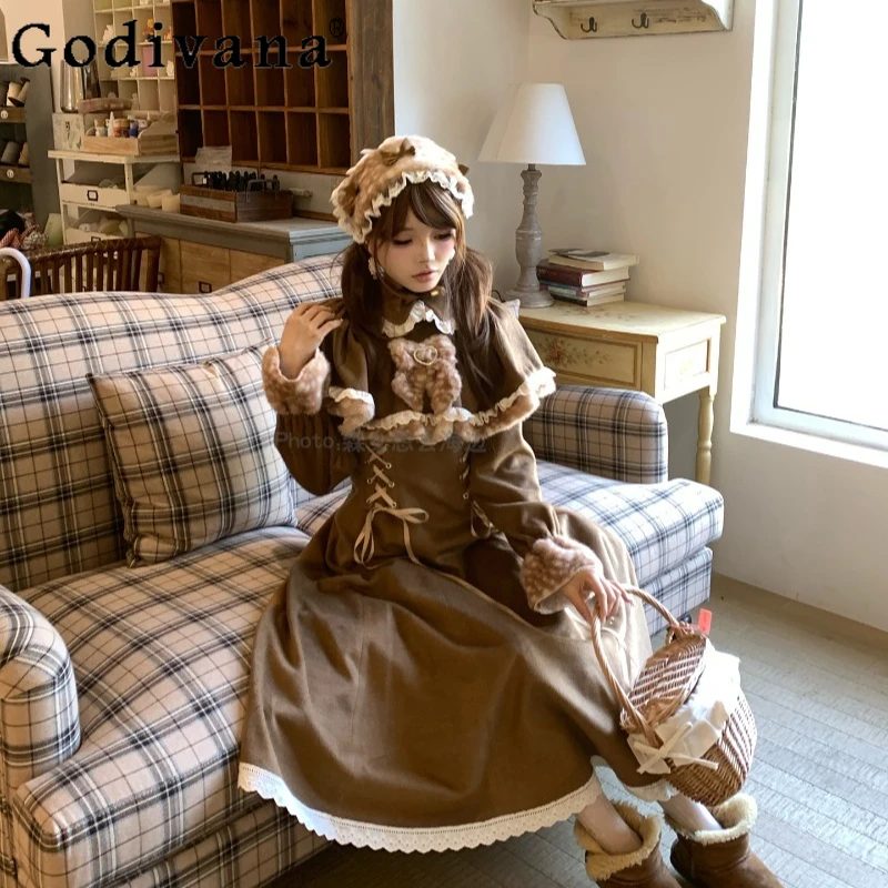 

Original Winter Clear Woolen Dress for Women Japanese Style Sweet Cute Long Dress Female High Street Princess Lolita Dress