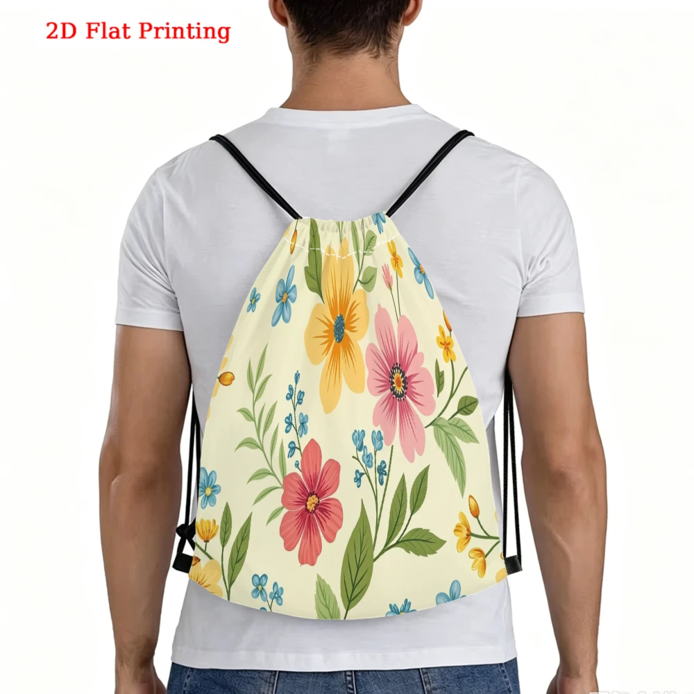 Casual Style, Drawstring Backpack, 2D Flat Printing Floral Pattern, Fitness Sports Backpack, Outdoor Travel Drawstring Bag