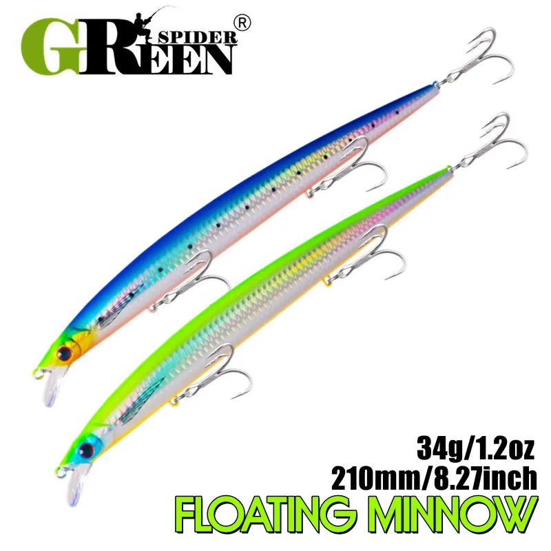GREENSPIDER Tide Slim Minnow schwimmender Angelköder 210 mm 34 g lange Wurf sinkender harter Köder Pesca Jerkbaits Seebarsch Hecht Tackle