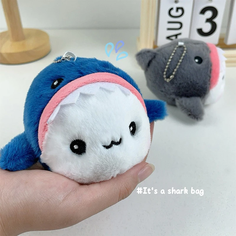 Porte-clés en peluche requin dessin animé, porte-clés animal en peluche, mignon, sac à beurre, décoration de face, pendentif sac à dos pour cadeaux de couple