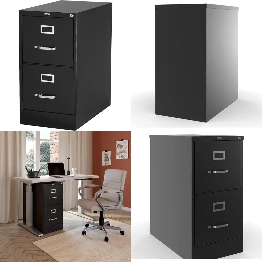 Vertical 2-Drawer Letter Size File Cabinet Lockable Storage Cabinet Black 24.4D x 14.9W x 27.95H for Office Documents