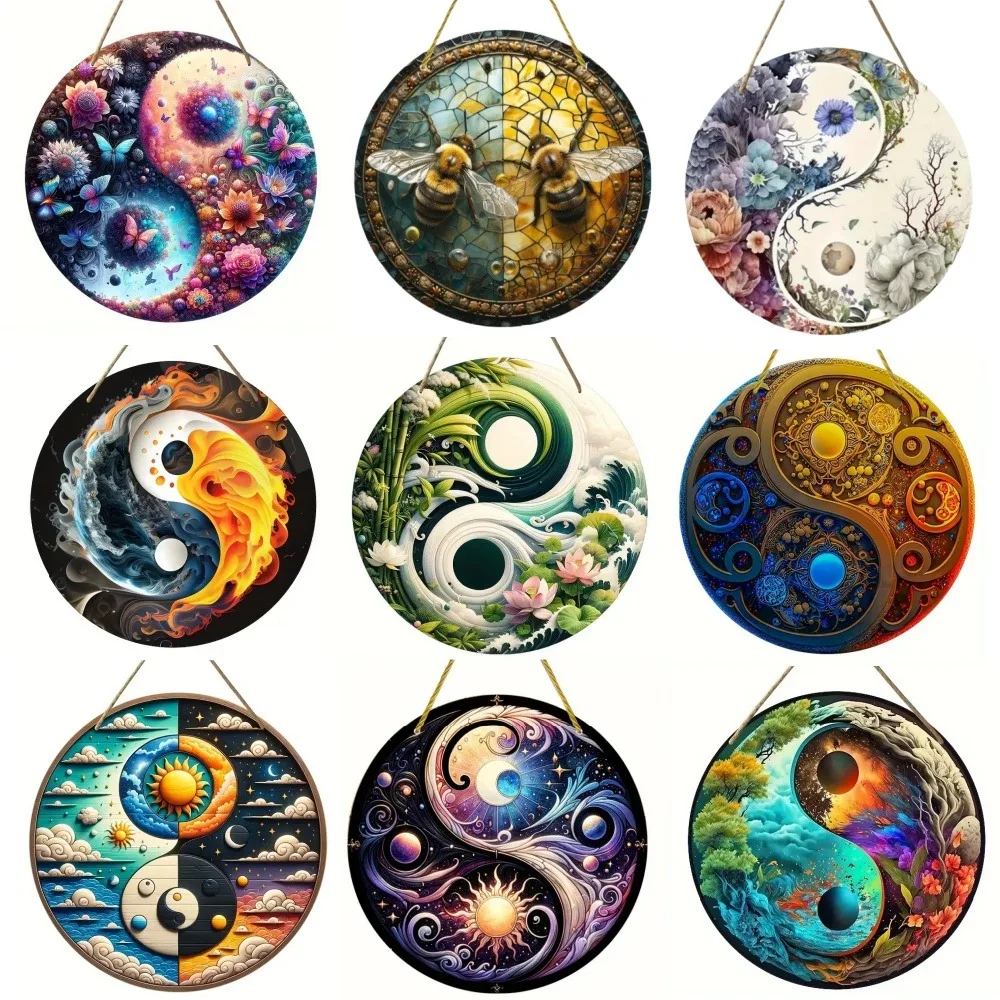 Interesting Tai Chi Yin Yang Art Sign Decoration Round Wooden, Home Living Room Room Kitchen Bar Wall Decoration, Garden Plaque