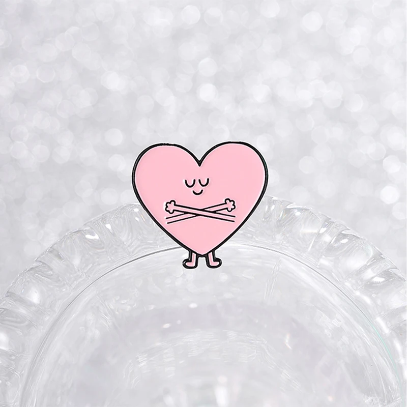 Healing Embrace Yourself Pink Heart Emaille-Anstecknadel, Broschen mit Selbstakzeptanz-Motiv, Reversnadel, Rucksack-Abzeichen, warme Geschenke für Liebhaber – Detail 7