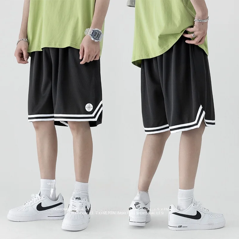 

Loose Men's Baskeall orts American Sle Summer High-Waisted Knee-Length Spor Five-Quarter Pants Streetwear Trendy Ins