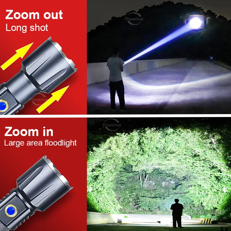 Paweinuo Super LED Flashlight Usb Rechargeable Powerful Torch Zoom IPX6 Waterproof Tactical Flash Light for Working Hunting etc