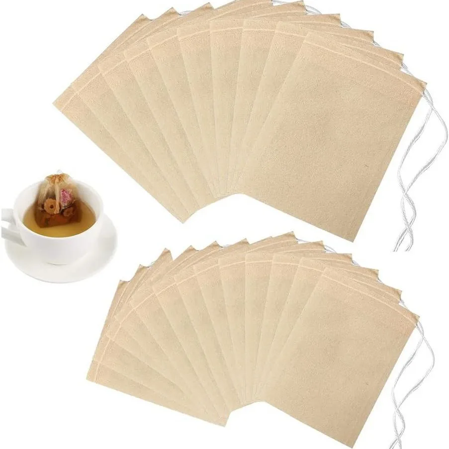 100Pcs Teabags Biodegradable Paper Tea Bag Drawstring Eco-Friendly Filter Empty Tea Bags Loose Leaf Tea Powder Herbal Medicine