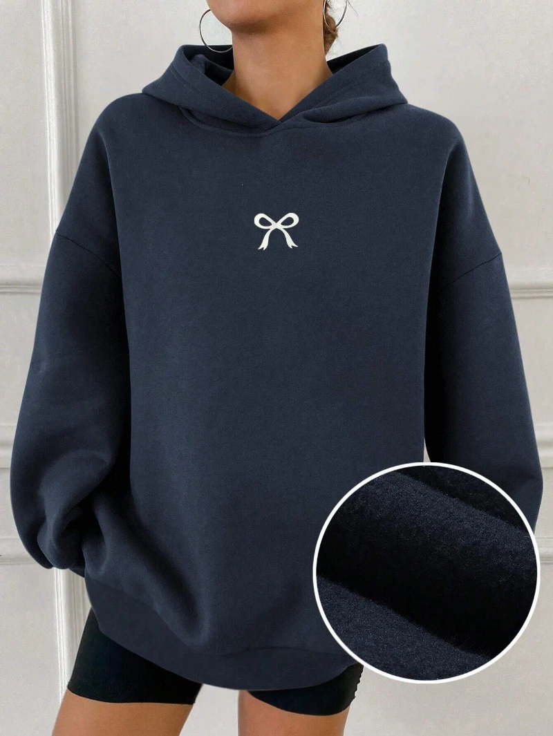 هوديي نسائي كاجوال مبطن حراريًا بلون سادة، مقاس فضفاض، بلايز بأكمام طويلة، ملابس خريفية، سويت شيرت مبطن بالصوف للخريف/الشتاء #3