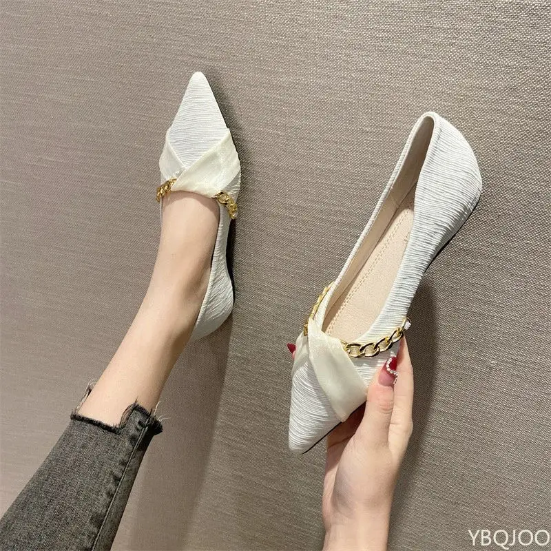 Szpiczaste baleriny z miękką podeszwą, nowe, modne, uniwersalne buty damskie na wiosnę i lato, eleganckie, proste, z płytkim wycięciem.