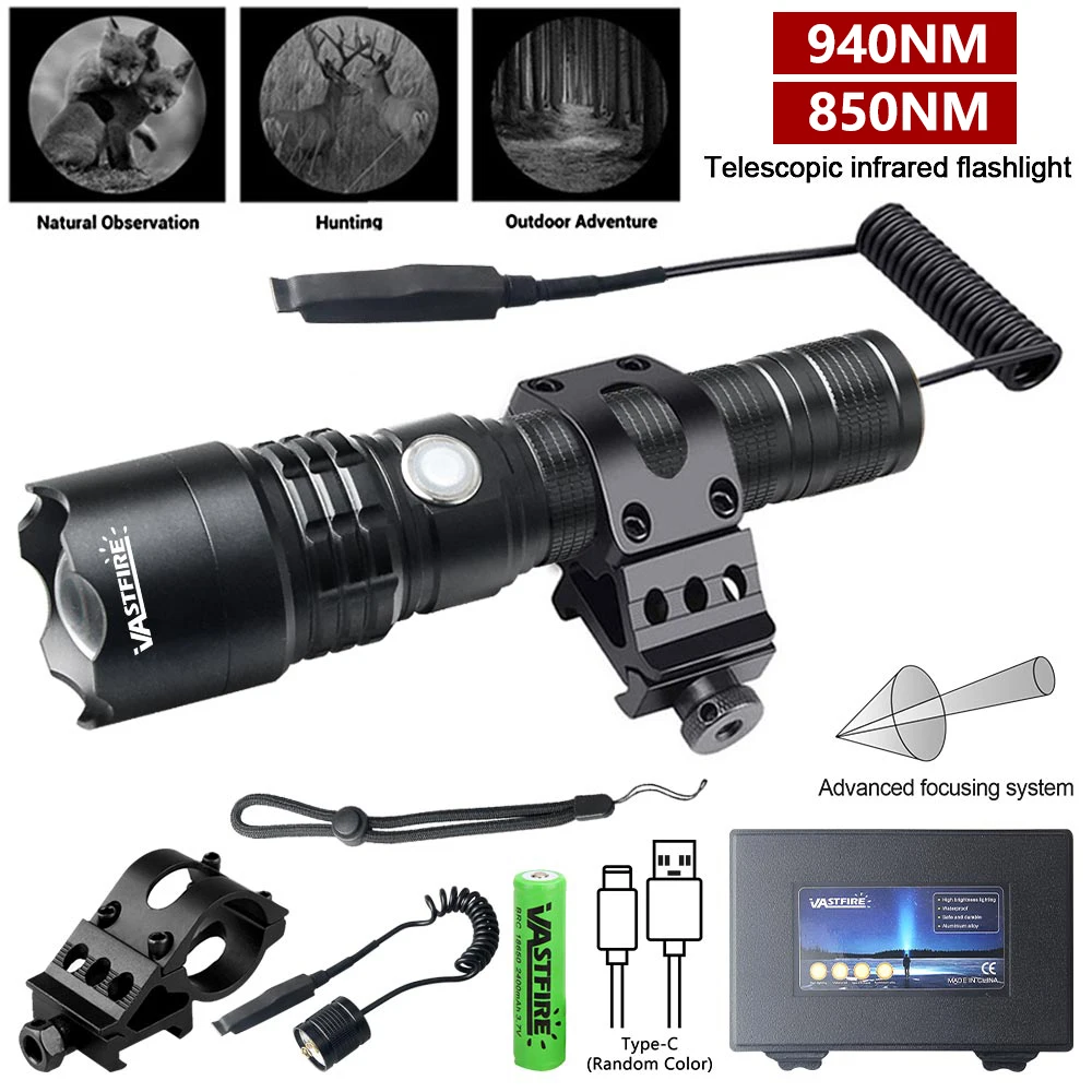 IR850nm&940nm Latest infrared Flashlight LED Zoom High Bright Night Vision Infrared Light Tactical Hunting Zoom IR Flashlight