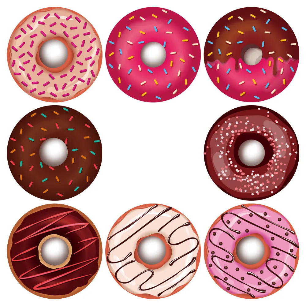 500 stücke niedlichen Donut-Aufkleber 8 Designs 1 Zoll leckeres Dessert suchen handgemachte Donuts Etiketten Aufkleber für Kuchen Brot Back geschäft