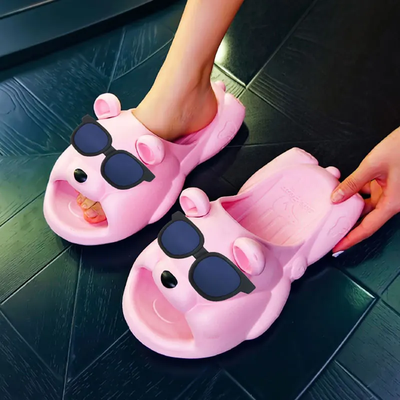 Mo Dou Slippers for Women EVA Soft Home Shoes Lovely Cartoon Sunglasses Bear Non-slip Outdoors Quickly Dry Cozy for Men Wearable