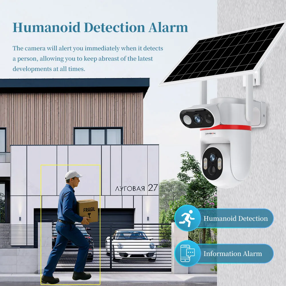 LS VISION 4G كاميرا الأمن الشمسية في الهواء الطلق شاشة مزدوجة 8MP كاميرا متحركة المزدوج PIR كشف السيارات تتبع IP كاميرا تلفزيونات الدوائر المغلقة UBOX PRO
