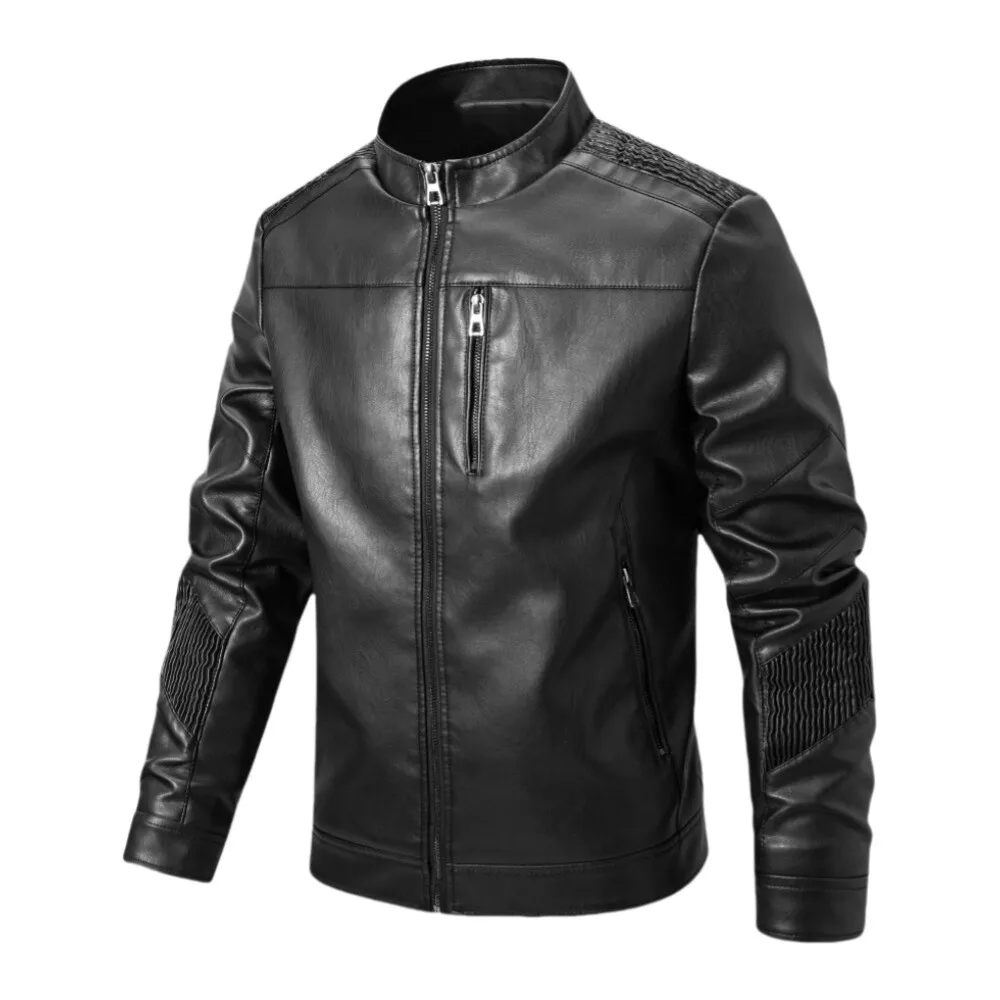 

Cross-Border Hot Sale Autumn Winter PU Jacket Motorcycle Style Faux Leather Stand Collar Slim Fit Men's Coat
