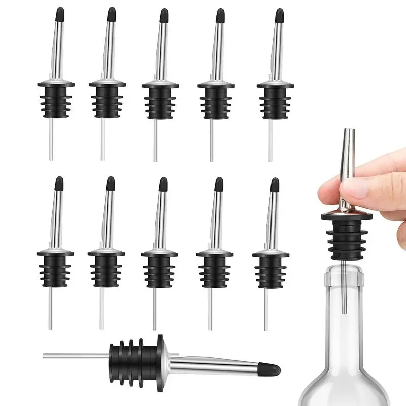 

Pour Spouts For Liquor Bottles Stainless Steel Liquor Pourers With Dust Caps Drip-Proof Bartender Accessories 12-Piece Set For