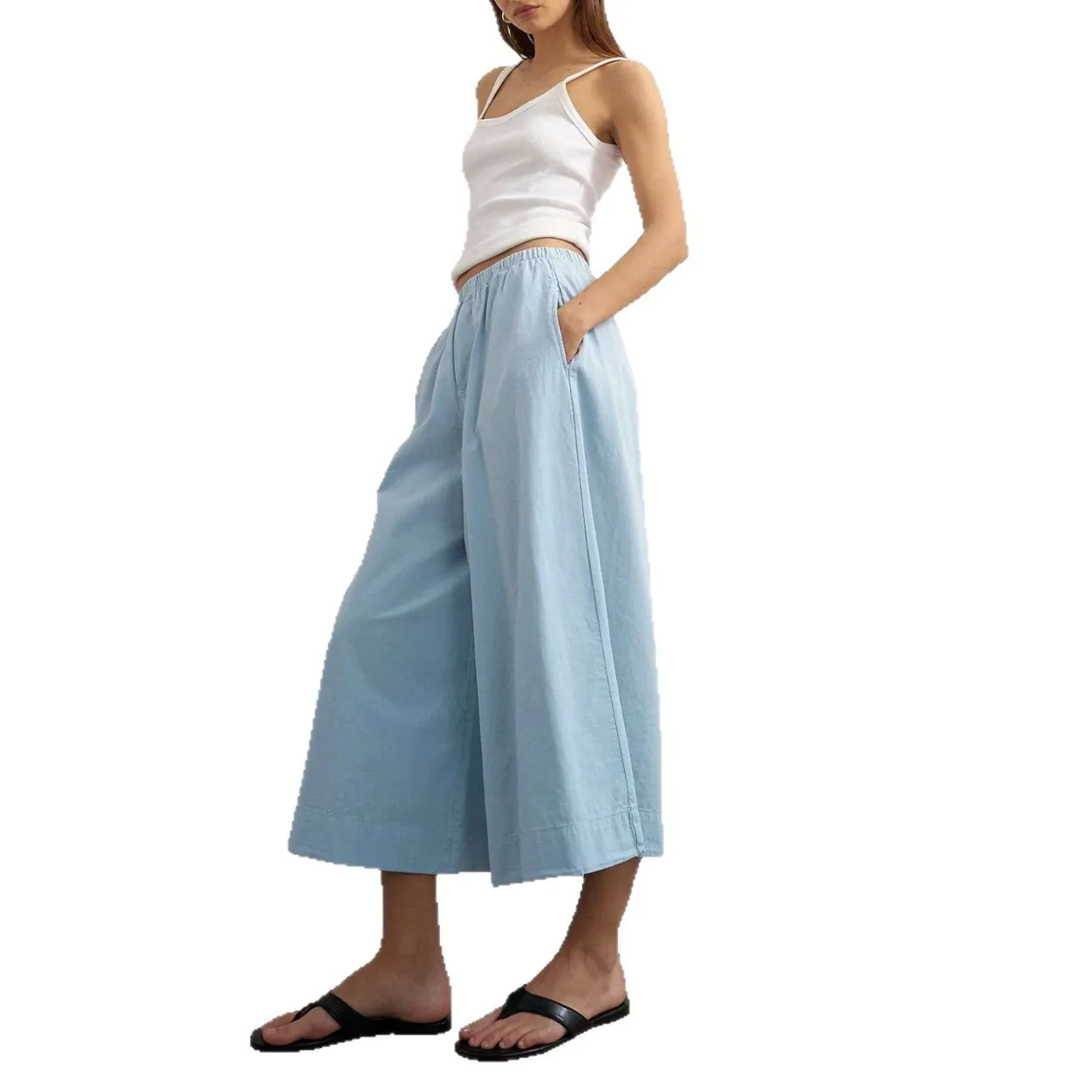 Pocket Pants Casual Mid Rise with Regular Thickness Woven Capri Length No Stretch Summer Loose Fit Elegant Commuter Women Pants