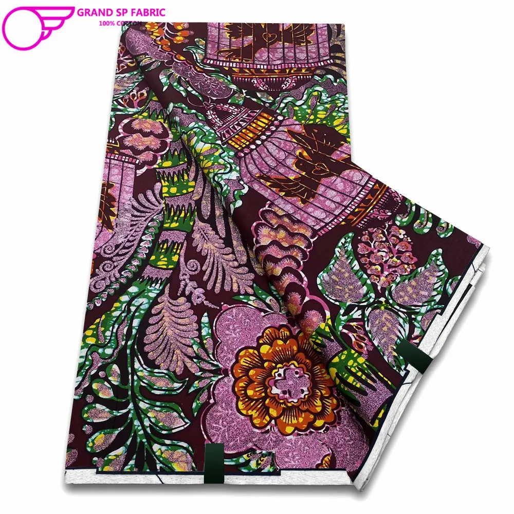 Grand Super Fabric 100% Cotton African Wax Fabric High Quality Wax Print Ankara Fabric For Sewing 6yards Women Fabric FF-1-10