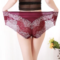 Large Size High Waist Panties Women Underwear Sexy Lace Transparent Hollow Plus Size Satin Briefs Big Pantie Female 4xl 5xl 6xl