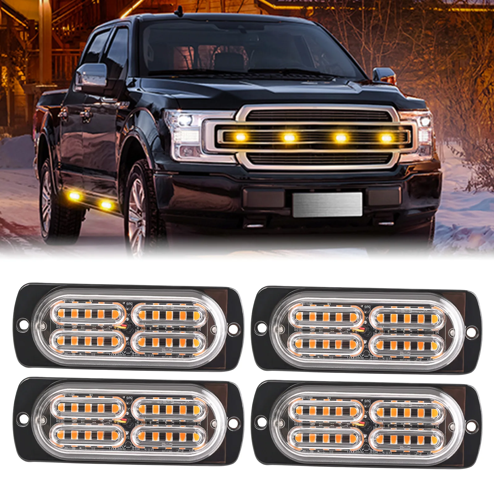 4x 20 LED Amber Recovery Strobe Flashing Grille Light Lightbar Truck Beacon Lamp