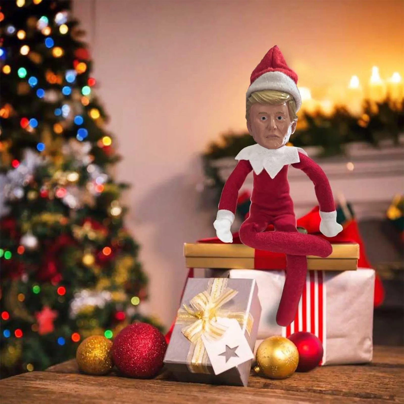 New Interesting Ornaments Trump Elf Doll Creative Sitting Posture Christmas Bookshelf Elf Ornaments Holiday Gift