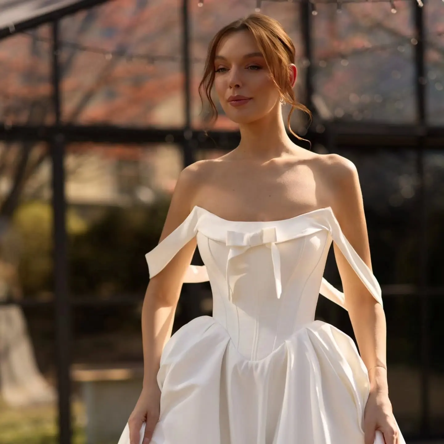 

Eightree Formal Satin Wedding Dresses Off The Shoulder A-Line Corset Back Wedding Gowns Women Bridal Ball Prom Dress Customized