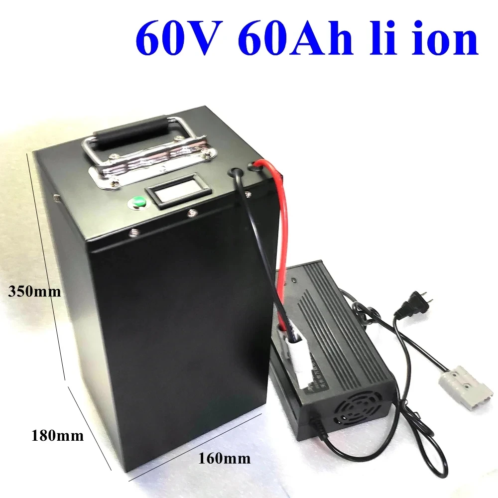 

60V 60Ah lithium ion battery BMS 17S 62.9V 63V li ion battery for 3000w scooter bike Tricycle Motorcycle +10A charger