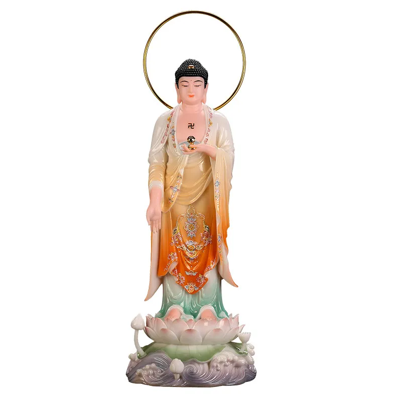 XL marble Western three saints Buddha statue, Avalokiteshvara Bodhisattva Amitabha Buddha statue, standing ornament with general