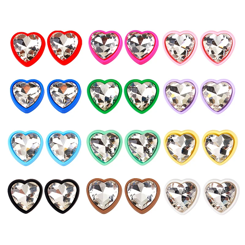 New Colorful Acrylic Love Heart Stud Earrings for Women Korean Fashion Shiny Crystal Peach Hearts Statement Earring Y2K Jewelry