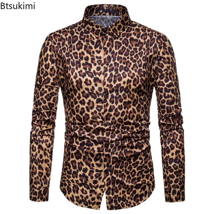 2025 Fashion New Men's Club Leopard Print Shirt High Quality Long Sleeve Men Social Casual Party Shirts Streetwear Camisas Homme
